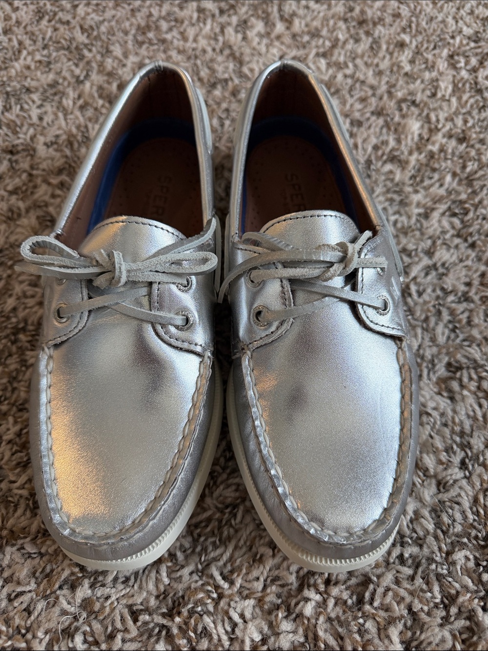 Sperry Metallic Silver Boat Shoes